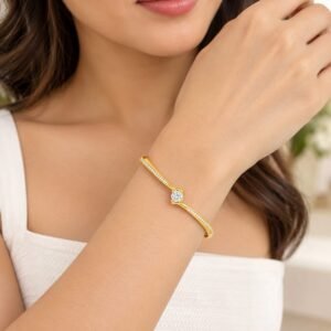 Radiant Solitaire Pavé Gold Bangle Bracelet
